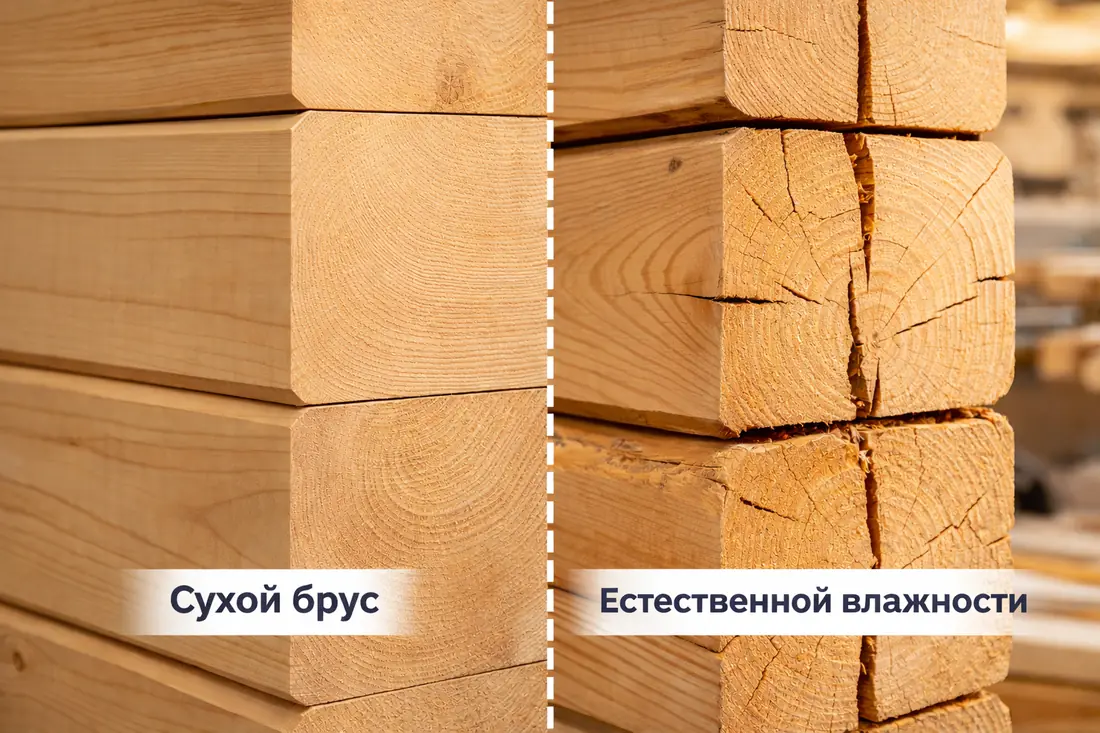 Разница между сухим брусом и брусом естественной влажности